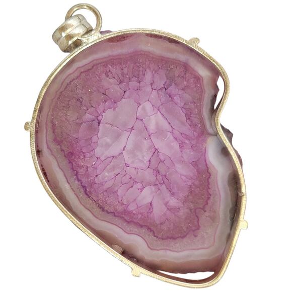 Sterling Silver Purple Agate Pendant – Handmade Geode Slice Necklace - Picture 7 of 16
